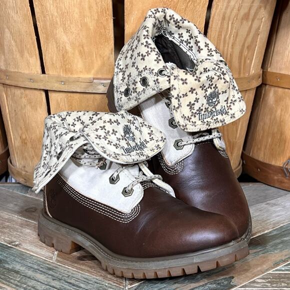 Timberland Earthkeepers Fold Down Canvas Brown Leather Waterproof Boots Womens 6 - Picture 6 of 13